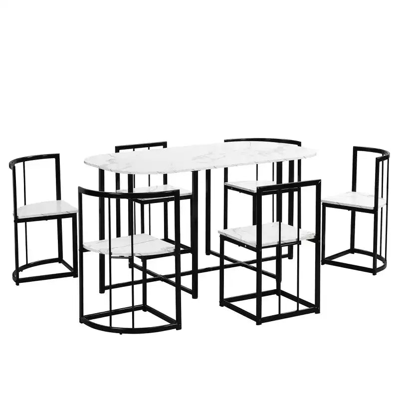Ensemble de salle à manger moderne 7 pièces avec plateau en faux marbre et 6 chaises 4N - ModernLuxe