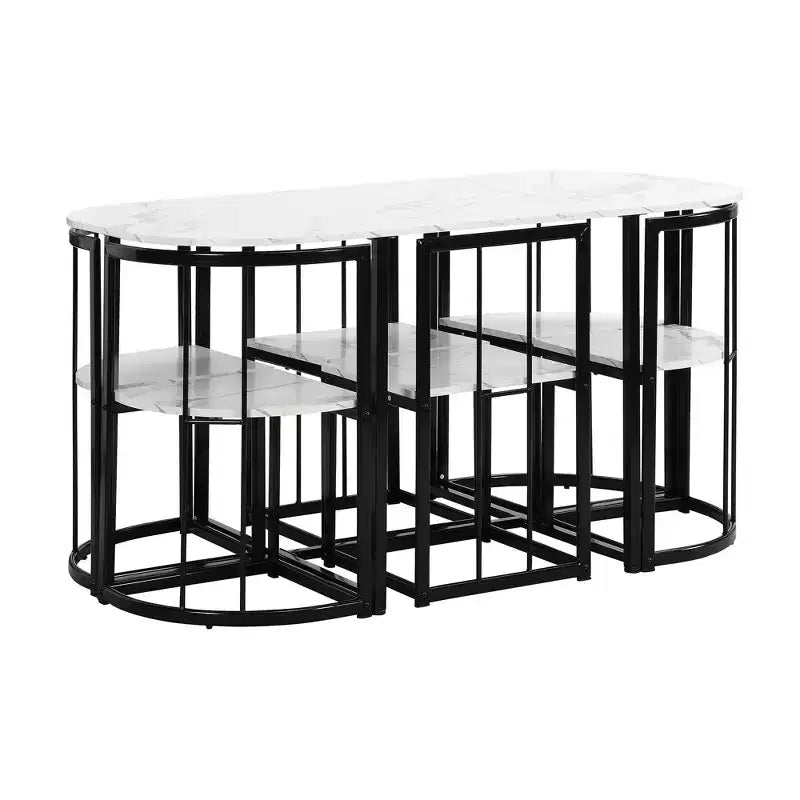 Ensemble de salle à manger moderne 7 pièces avec plateau en faux marbre et 6 chaises 4N - ModernLuxe