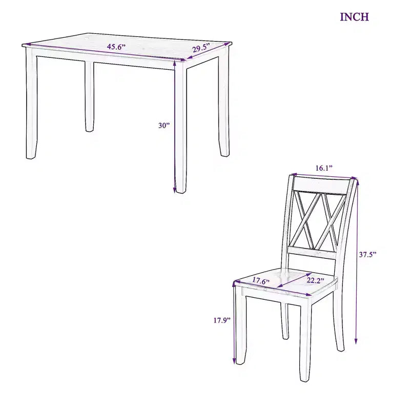 Ensemble de salle à manger 5 pièces et 4 chaises de salle à manger Whisen au design élégant