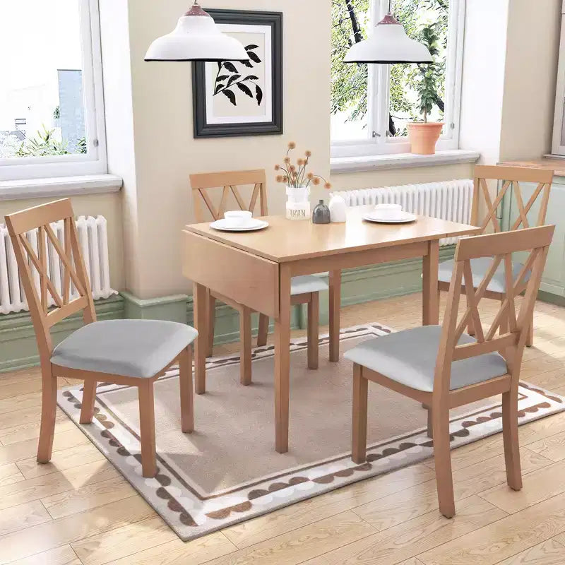 3/5 Piece Extendable Dining Table Set Dining Set Small Dinette with Drop Leaf Dining Table and Upholstered Chairs, Natural/Espresso/Brown-ModernLuxe