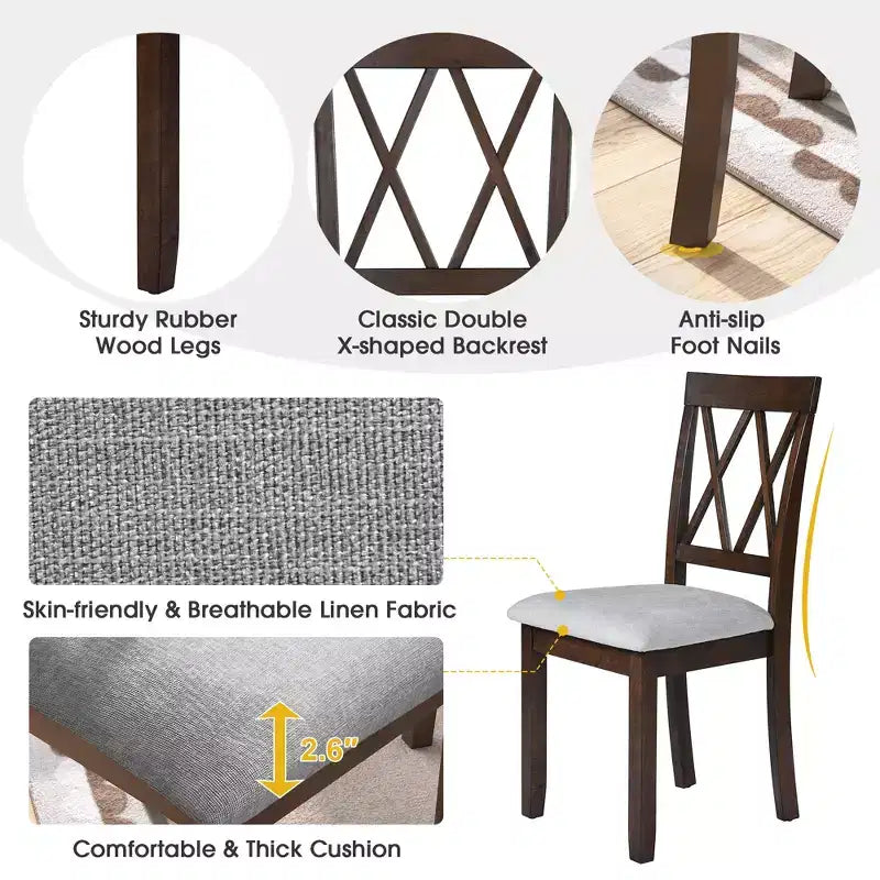 Ensemble de table à manger extensible 3/5 pièces, petite dinette avec table à abattants et chaises rembourrées, Naturel/Espresso/Marron-ModernLuxe