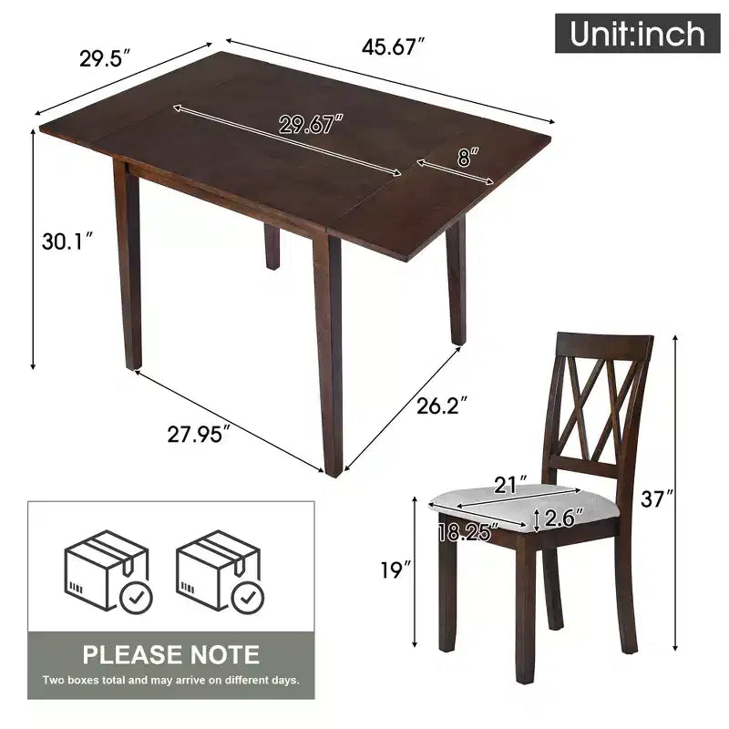 Ensemble de table à manger extensible 3/5 pièces, petite dinette avec table à abattants et chaises rembourrées, Naturel/Espresso/Marron-ModernLuxe