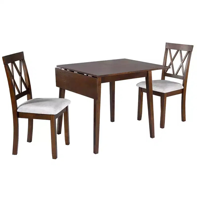 Ensemble de table à manger extensible 3/5 pièces, petite dinette avec table à abattants et chaises rembourrées, Naturel/Espresso/Marron-ModernLuxe