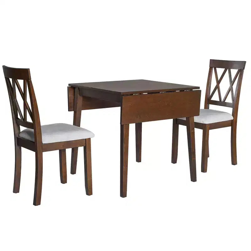 Ensemble de table à manger extensible 3/5 pièces, petite dinette avec table à abattants et chaises rembourrées, Naturel/Espresso/Marron-ModernLuxe