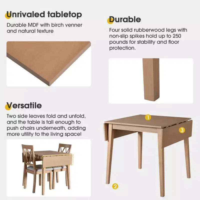 Ensemble de table à manger extensible 3/5 pièces, petite dinette avec table à abattants et chaises rembourrées, Naturel/Espresso/Marron-ModernLuxe