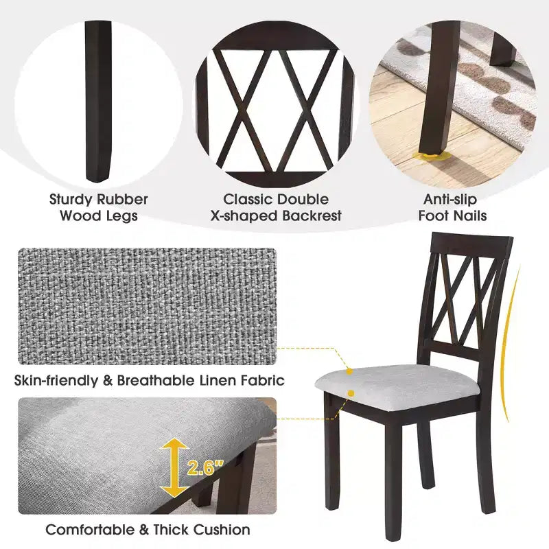 Ensemble de table à manger extensible 3/5 pièces, petite dinette avec table à abattants et chaises rembourrées, Naturel/Espresso/Marron-ModernLuxe
