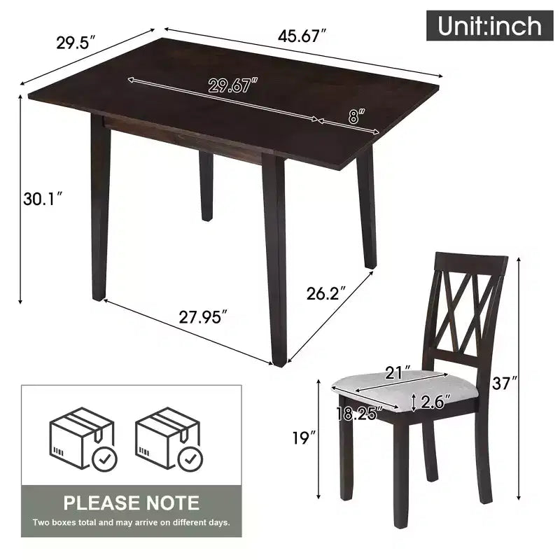 Ensemble de table à manger extensible 3/5 pièces, petite dinette avec table à abattants et chaises rembourrées, Naturel/Espresso/Marron-ModernLuxe