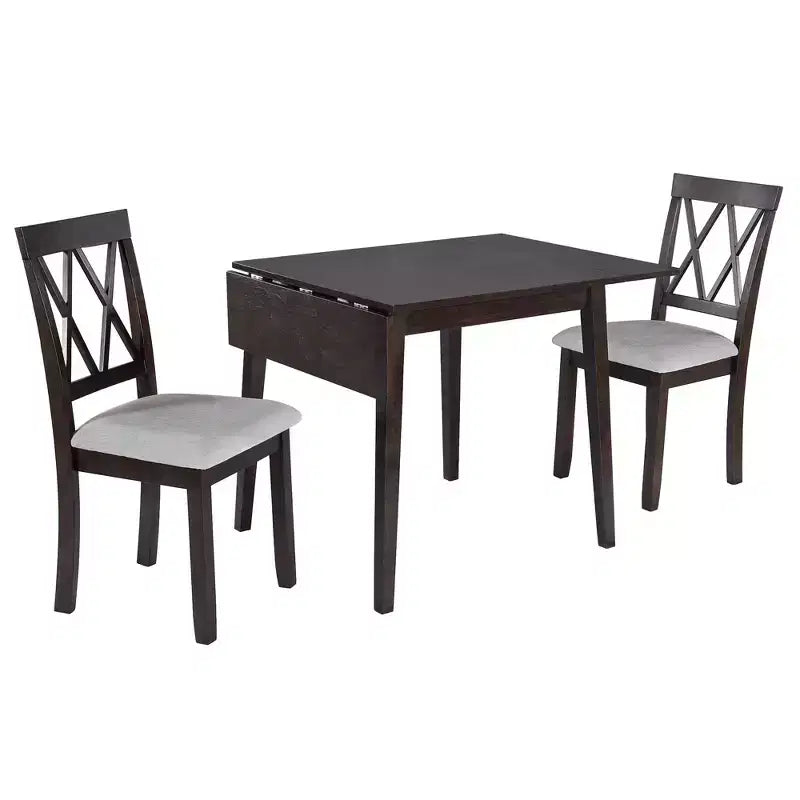 Ensemble de table à manger extensible 3/5 pièces, petite dinette avec table à abattants et chaises rembourrées, Naturel/Espresso/Marron-ModernLuxe