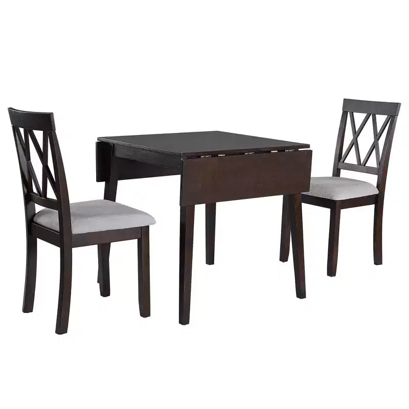Ensemble de table à manger extensible 3/5 pièces, petite dinette avec table à abattants et chaises rembourrées, Naturel/Espresso/Marron-ModernLuxe