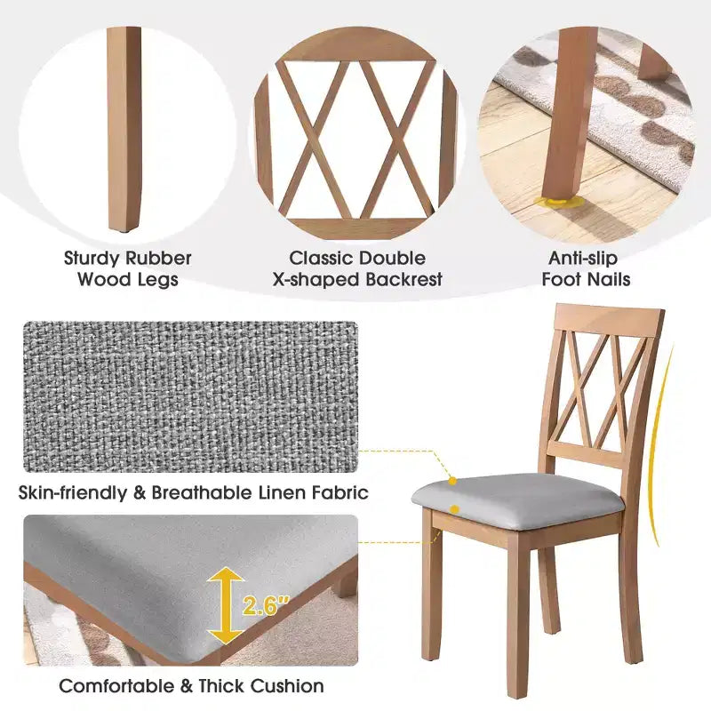 Ensemble de table à manger extensible 3/5 pièces, petite dinette avec table à abattants et chaises rembourrées, Naturel/Espresso/Marron-ModernLuxe