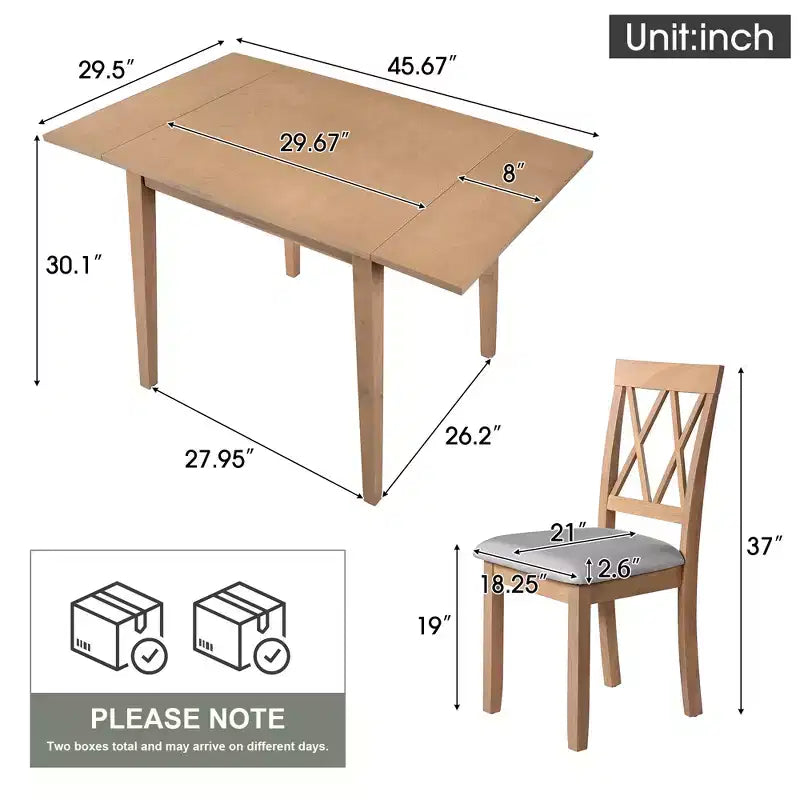 Ensemble de table à manger extensible 3/5 pièces, petite dinette avec table à abattants et chaises rembourrées, Naturel/Espresso/Marron-ModernLuxe