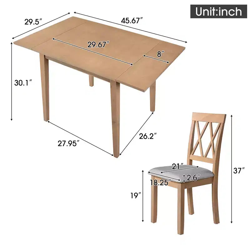 Ensemble de table à manger extensible 3/5 pièces, petite dinette avec table à abattants et chaises rembourrées, Naturel/Espresso/Marron-ModernLuxe