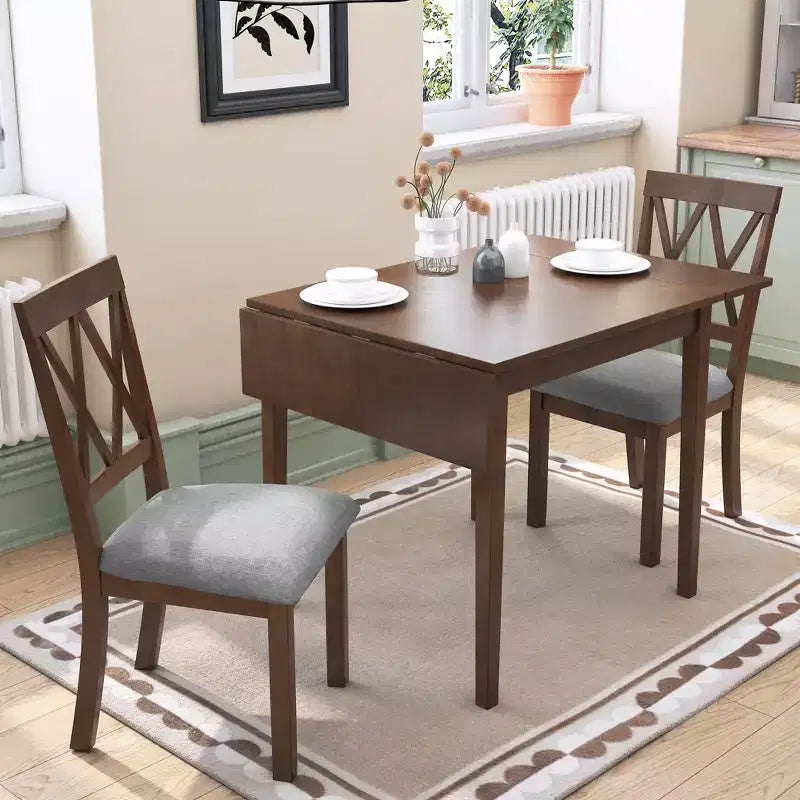 Ensemble de table à manger extensible 3/5 pièces, petite dinette avec table à abattants et chaises rembourrées, Naturel/Espresso/Marron-ModernLuxe