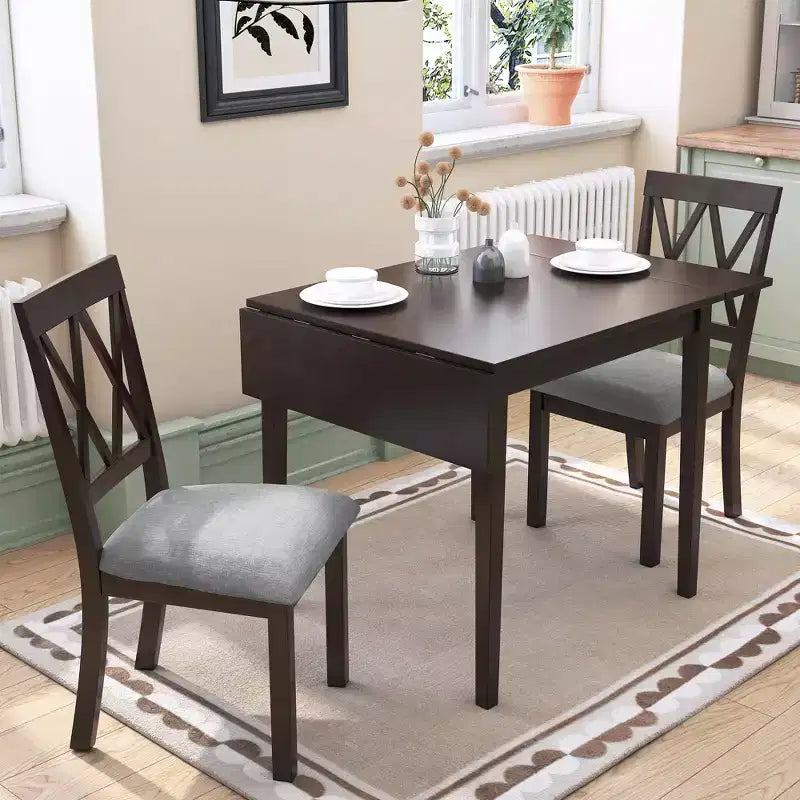 Ensemble de table à manger extensible 3/5 pièces, petite dinette avec table à abattants et chaises rembourrées, Naturel/Espresso/Marron-ModernLuxe