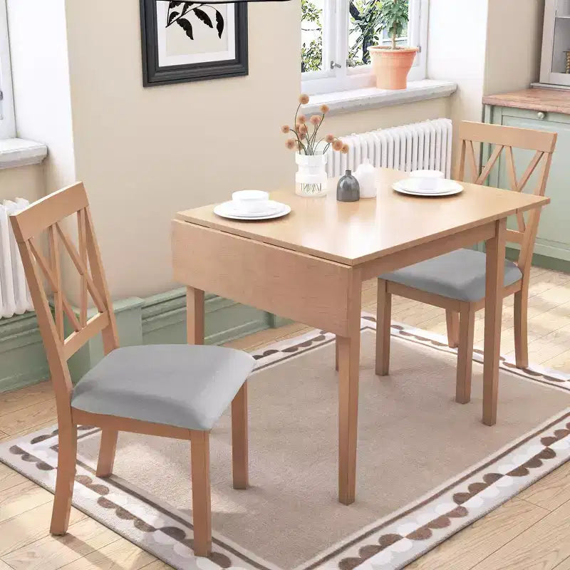 Ensemble de table à manger extensible 3/5 pièces, petite dinette avec table à abattants et chaises rembourrées, Naturel/Espresso/Marron-ModernLuxe