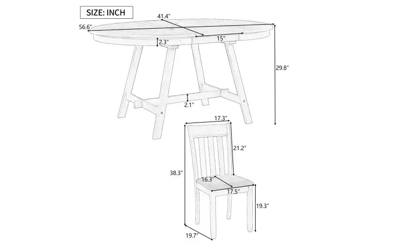 Ensemble de salle à manger Whisen Wood, table à manger ronde extensible avec 4 chaises de salle à manger