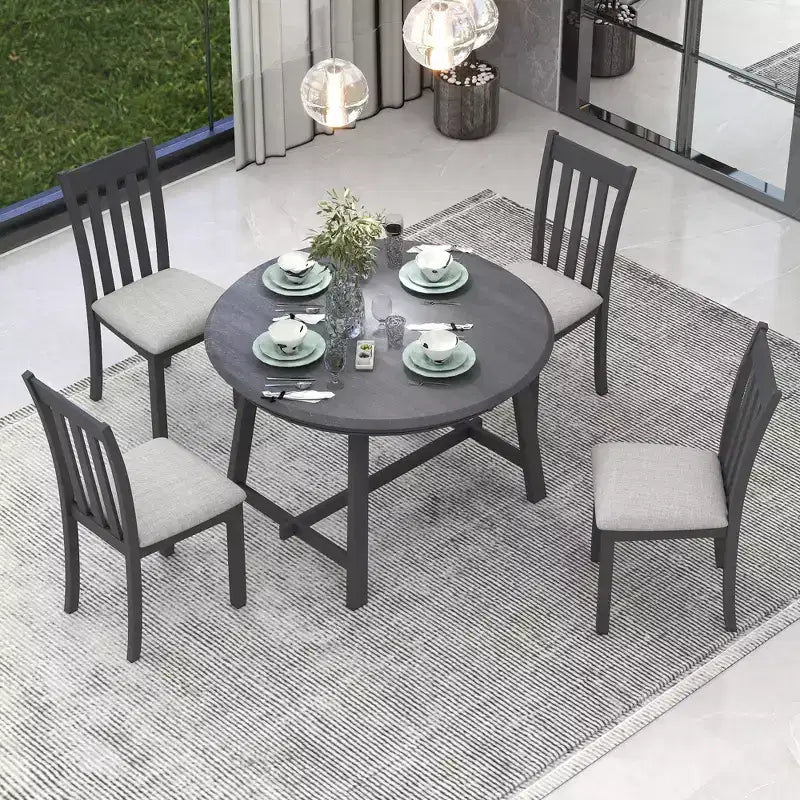 Ensemble de salle à manger Whisen Wood, table à manger ronde extensible avec 4 chaises de salle à manger