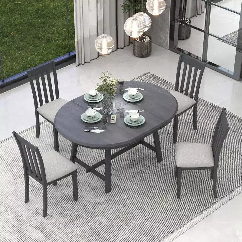 Ensemble de salle à manger Whisen Wood, table à manger ronde extensible avec 4 chaises de salle à manger