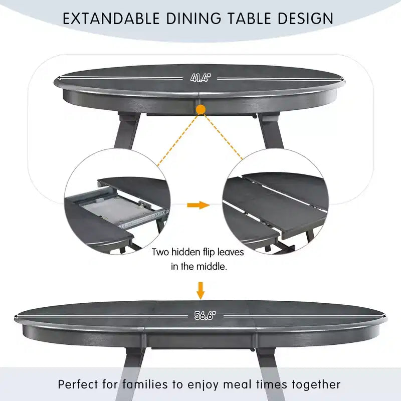 Ensemble de salle à manger Whisen Wood, table à manger ronde extensible avec 4 chaises de salle à manger