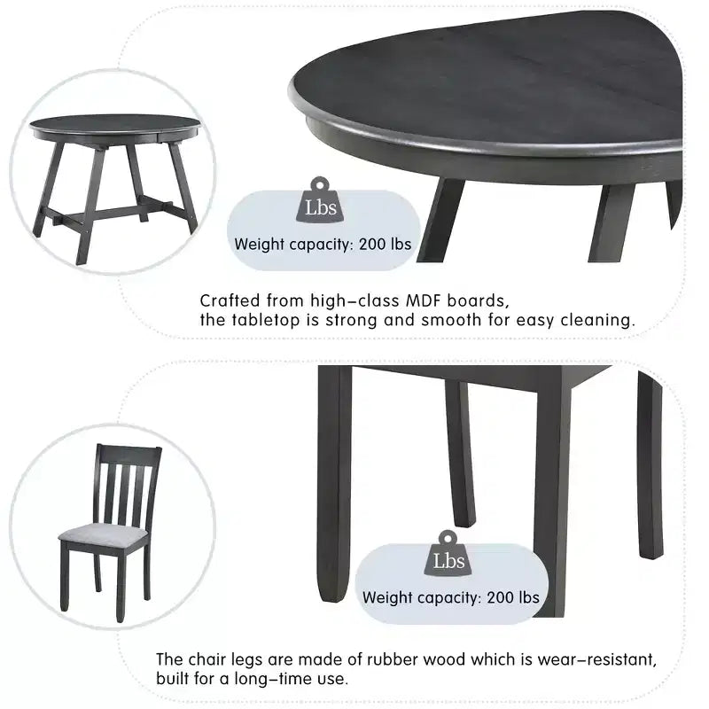 Ensemble de salle à manger Whisen Wood, table à manger ronde extensible avec 4 chaises de salle à manger