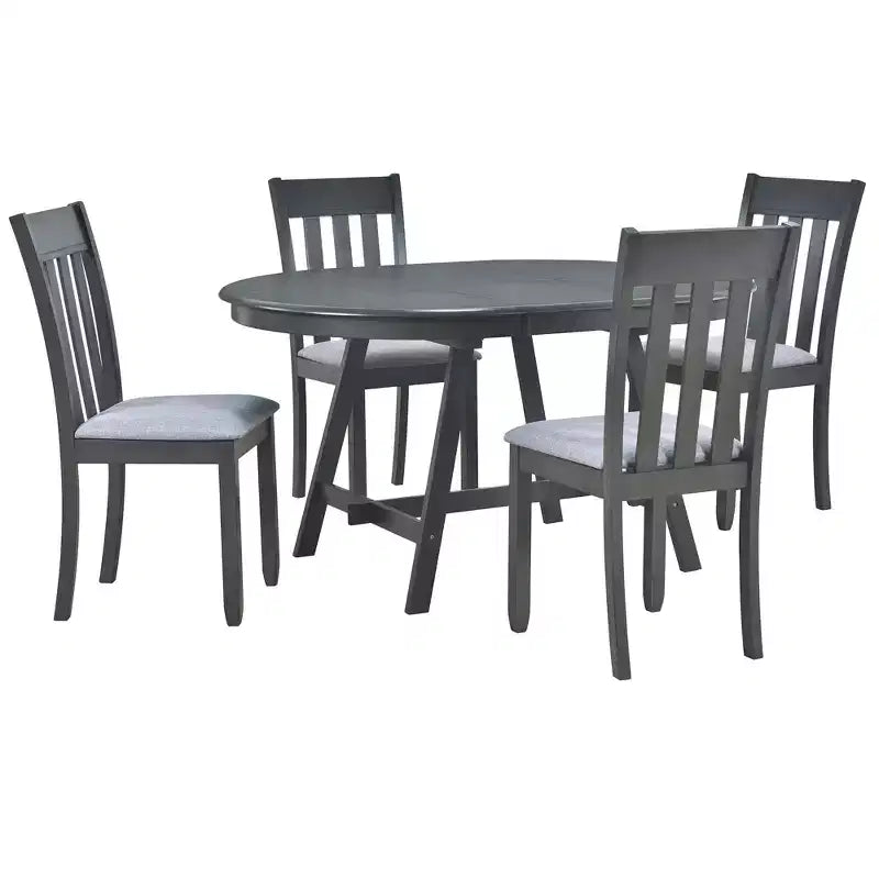 Ensemble de salle à manger Whisen Wood, table à manger ronde extensible avec 4 chaises de salle à manger
