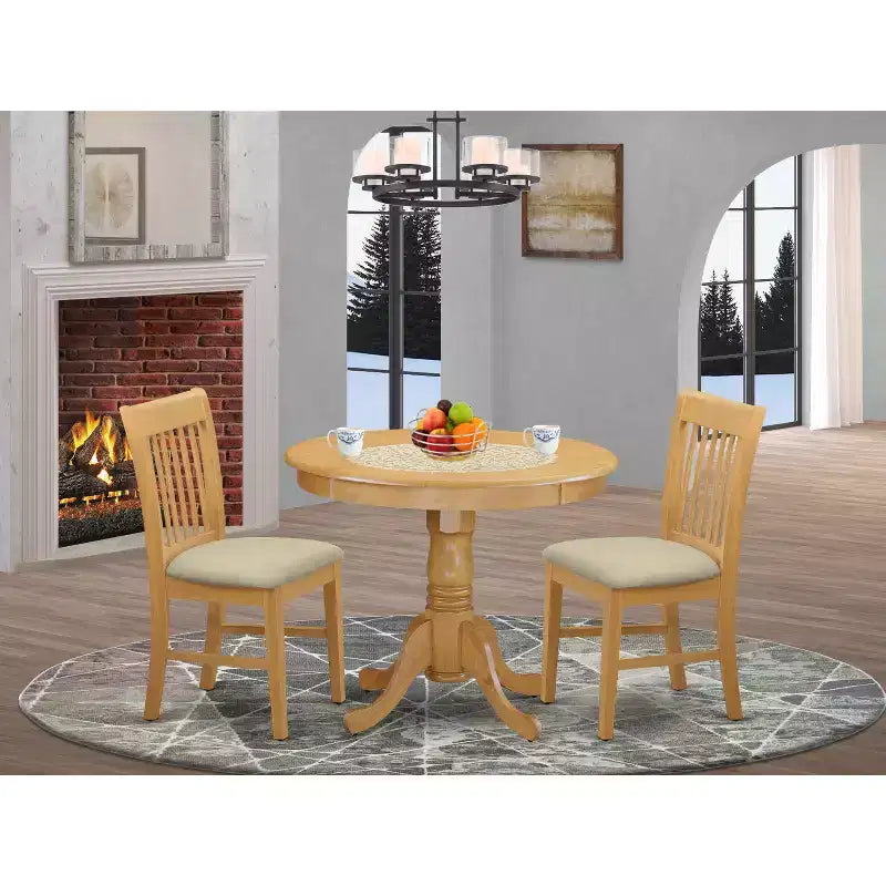 HomeStock Anno5 Oak Round Dining Room Furniture Set