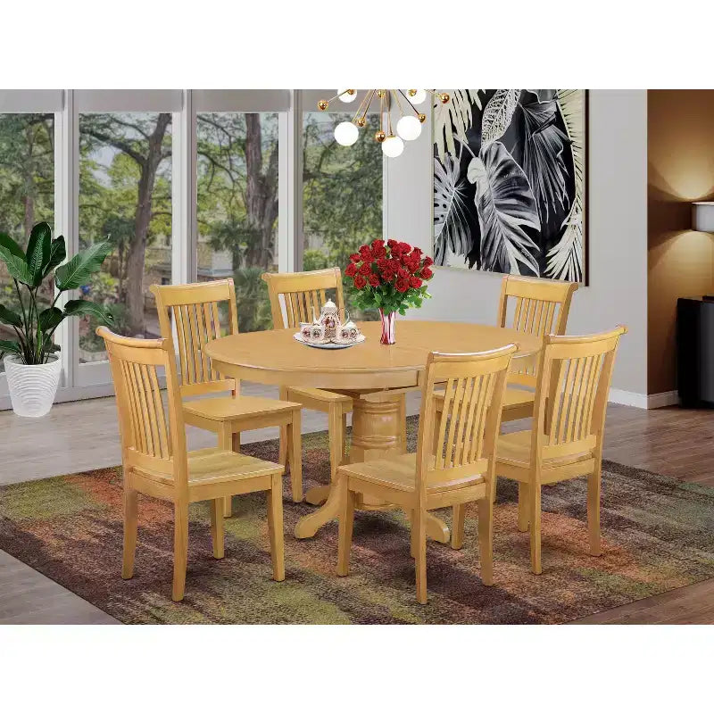 HomeStock AVPO7-OAK-W 7 Piece Dining Set Oak Formal Style