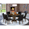 HomeStock 7 Piece Distressed Jacobean Round Dining Set