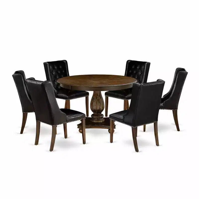 Ensemble de salle à manger rond 7 pièces HomeStock Jacobean vieilli