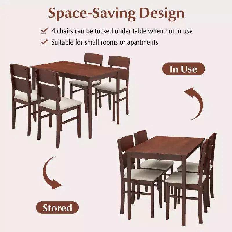 Costway Ensemble Table à Manger 5 Pièces pour 4, Table en Bois Style Ferme et 4 Chaises Rembourrées