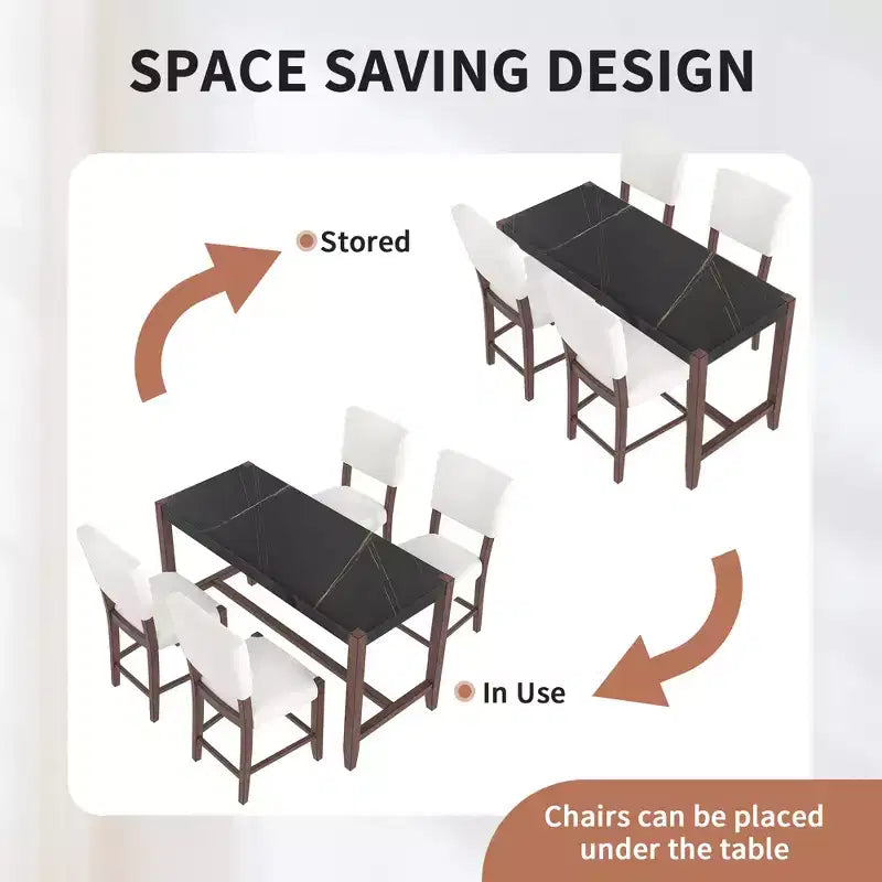 Ensemble de salle à manger 5 pièces hauteur bar avec 4 tabourets de bar rembourrés et table en faux marbre, ensemble de salle à manger hauteur comptoir style bistrot, moderne du milieu du siècle - ModernLuxe