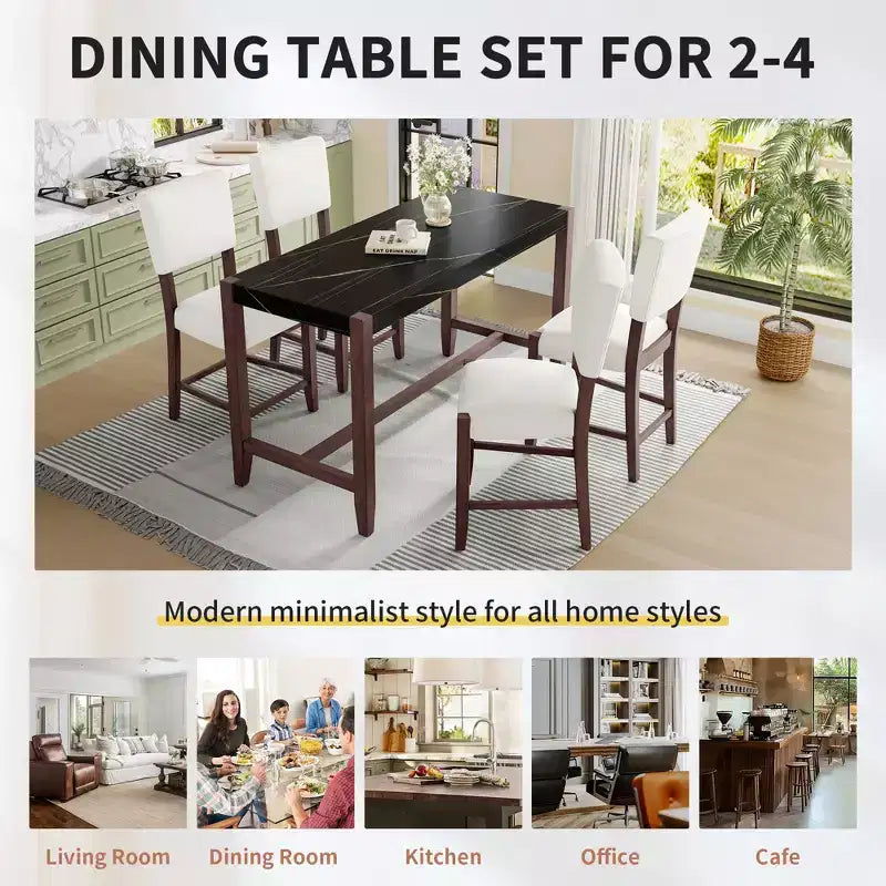 Ensemble de salle à manger 5 pièces hauteur bar avec 4 tabourets de bar rembourrés et table en faux marbre, ensemble de salle à manger hauteur comptoir style bistrot, moderne du milieu du siècle - ModernLuxe
