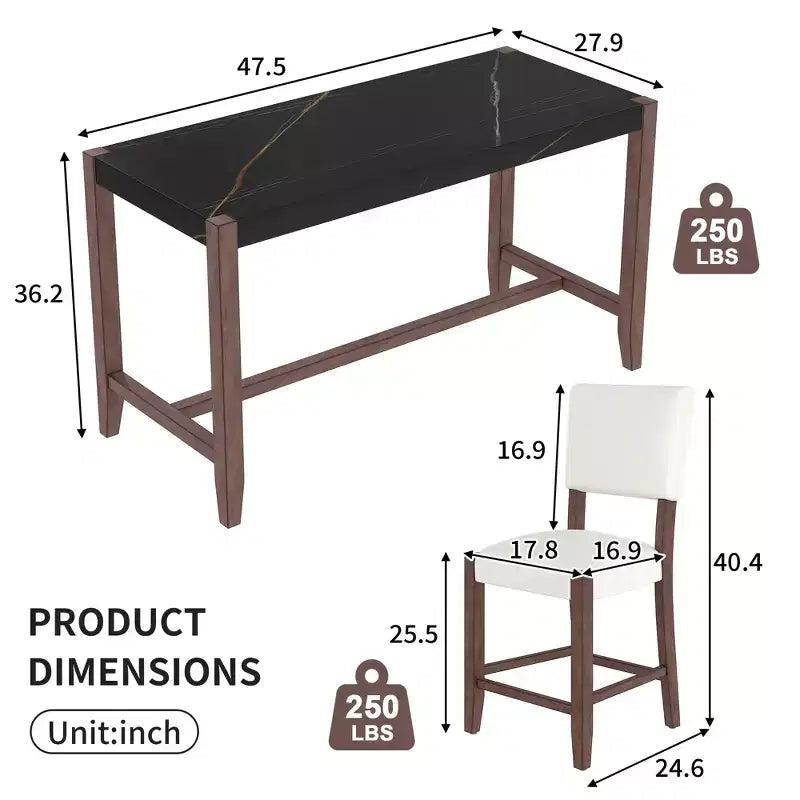 Ensemble de salle à manger 5 pièces hauteur bar avec 4 tabourets de bar rembourrés et table en faux marbre, ensemble de salle à manger hauteur comptoir style bistrot, moderne du milieu du siècle - ModernLuxe