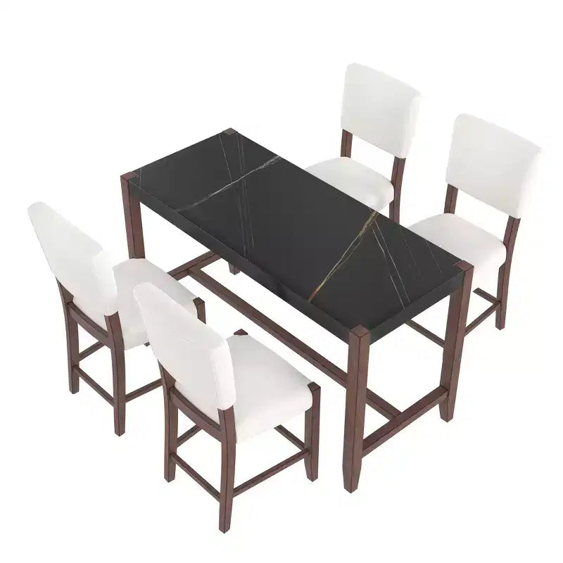 Ensemble de salle à manger 5 pièces hauteur bar avec 4 tabourets de bar rembourrés et table en faux marbre, ensemble de salle à manger hauteur comptoir style bistrot, moderne du milieu du siècle - ModernLuxe