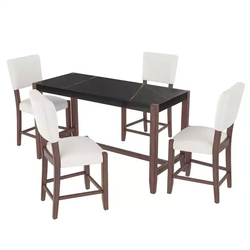Ensemble de salle à manger 5 pièces hauteur bar avec 4 tabourets de bar rembourrés et table en faux marbre, ensemble de salle à manger hauteur comptoir style bistrot, moderne du milieu du siècle - ModernLuxe