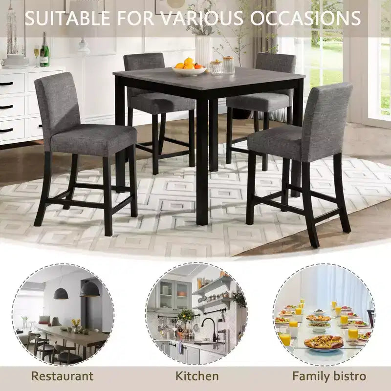 Ensemble de table à hauteur de comptoir 5 pièces avec 4 chaises, Ensemble de table à hauteur de comptoir pour 4 avec chaises