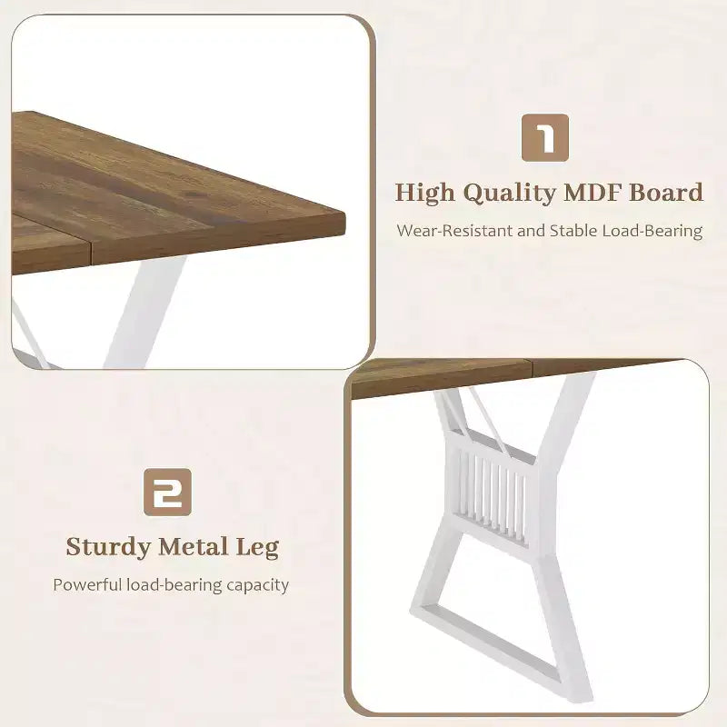 Grande table à manger rectangulaire de 180 cm pour 4-6 personnes, pieds métalliques géométriques et plateau en bois épais, style ferme moderne, pour salle à manger