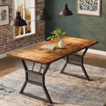71 Inch Large Rectangle Dining Table for 4-6 People, Geometric Metal Legs & Thick Wood Tabletop, Modern Farmhouse Style, for Dining Room