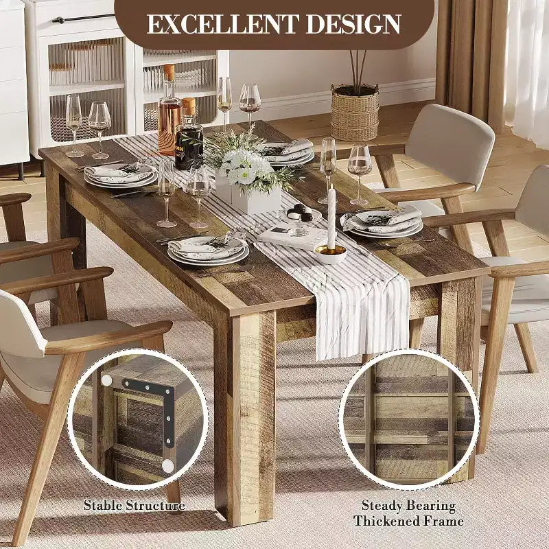 Table de salle à manger rustique de 160 cm pour 4-6 personnes, table de cuisine rectangulaire en bois, pour salle à manger, cuisine