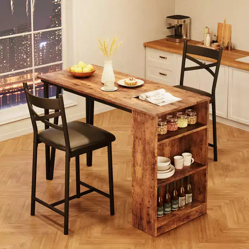 Ensemble de table à manger, ensemble de table de cuisine hauteur comptoir pour 2 personnes avec étagères de rangement, table de bar extensible