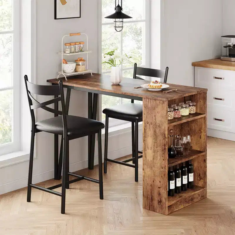 Ensemble de table à manger, ensemble de table de cuisine hauteur comptoir pour 2 personnes avec étagères de rangement, table de bar extensible