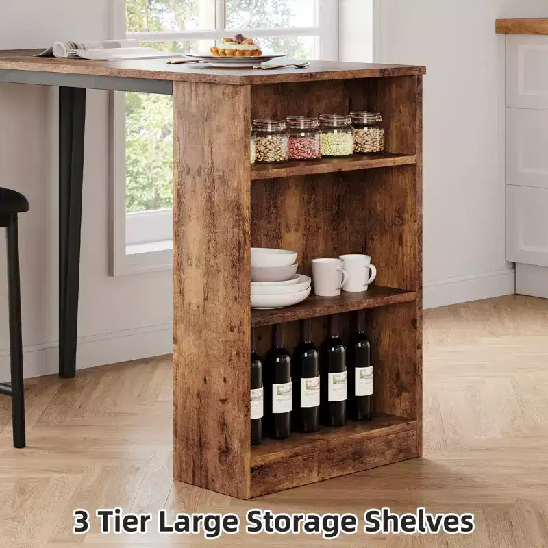 Ensemble de table à manger, ensemble de table de cuisine hauteur comptoir pour 2 personnes avec étagères de rangement, table de bar extensible