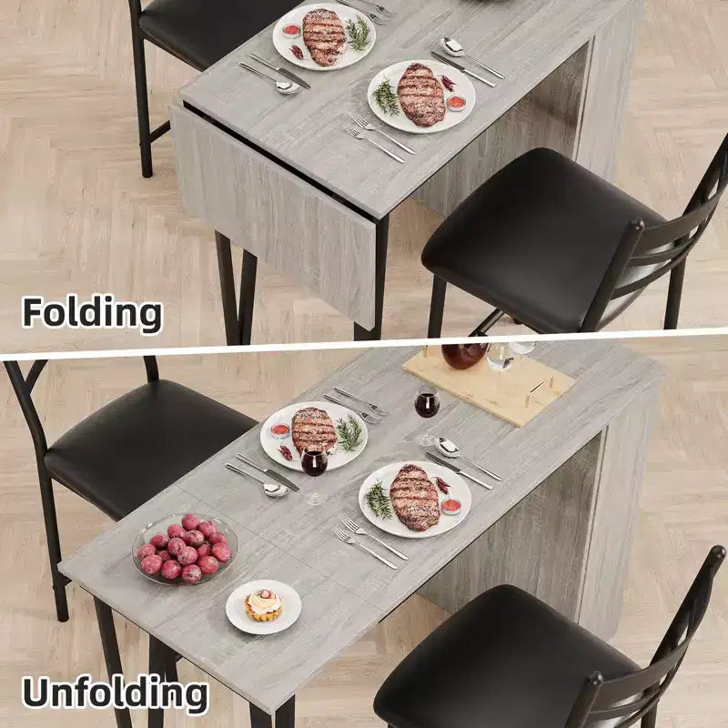 Ensemble de table à manger, ensemble de table de cuisine hauteur comptoir pour 2 personnes avec étagères de rangement, table de bar extensible