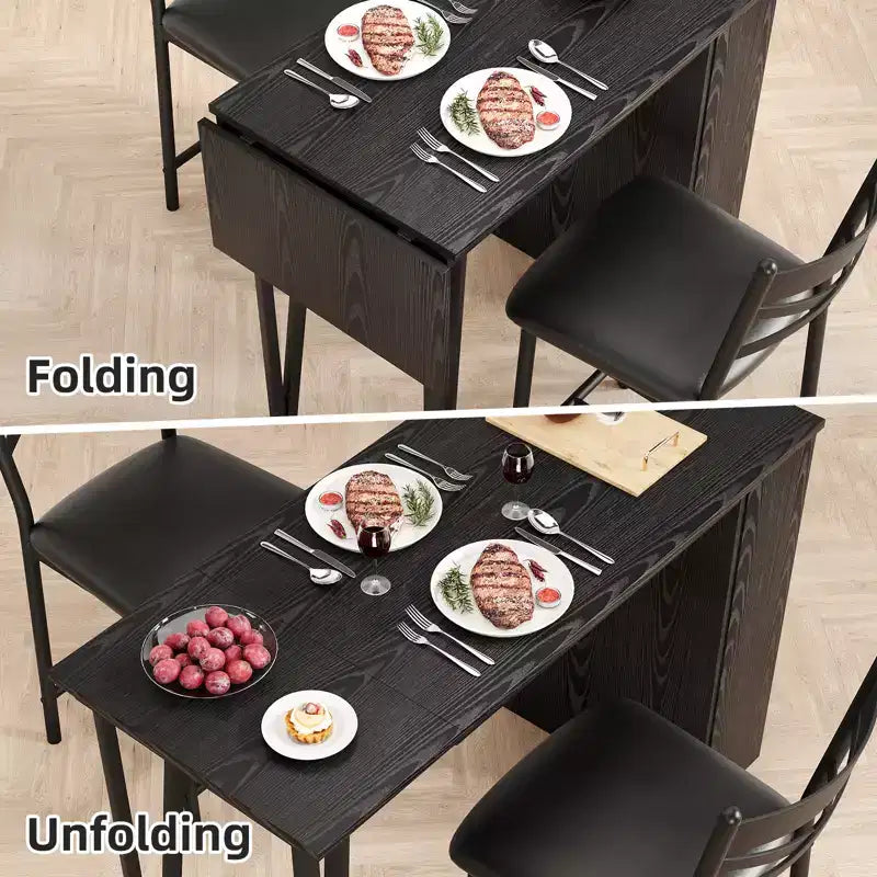 Ensemble de table à manger, ensemble de table de cuisine hauteur comptoir pour 2 personnes avec étagères de rangement, table de bar extensible