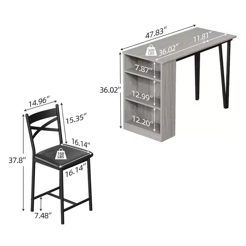 Ensemble de table à manger, ensemble de table de cuisine hauteur comptoir pour 2 personnes avec étagères de rangement, table de bar extensible