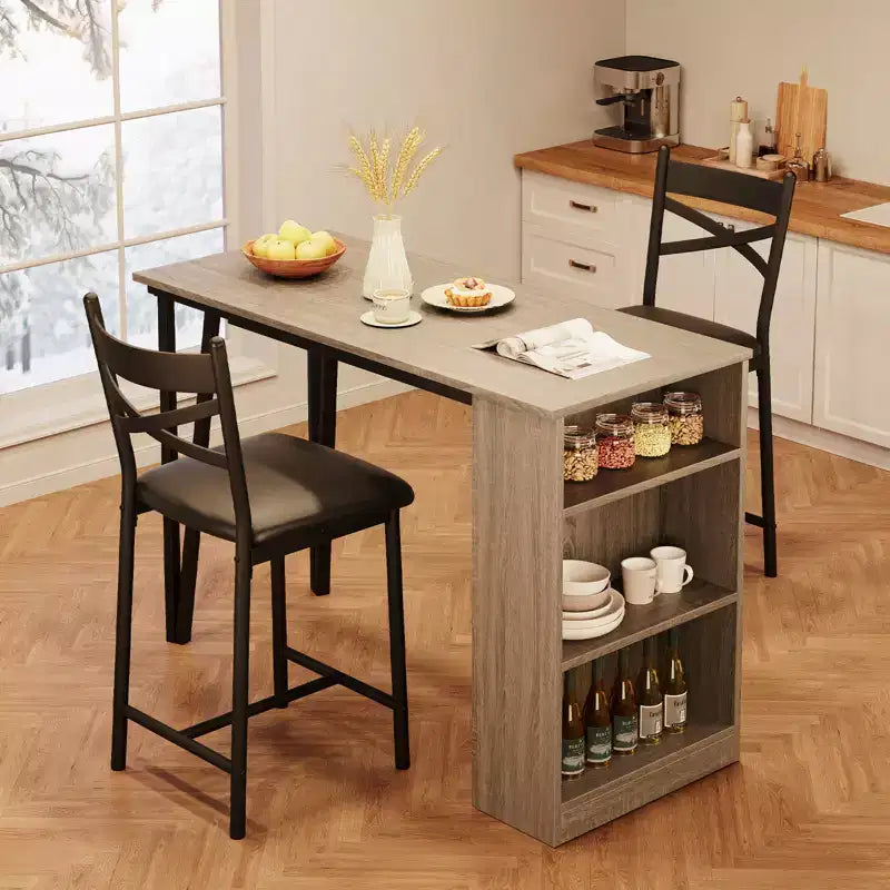 Ensemble de table à manger, ensemble de table de cuisine hauteur comptoir pour 2 personnes avec étagères de rangement, table de bar extensible