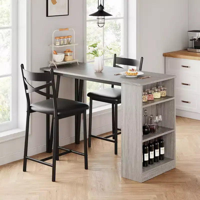Ensemble de table à manger, ensemble de table de cuisine hauteur comptoir pour 2 personnes avec étagères de rangement, table de bar extensible