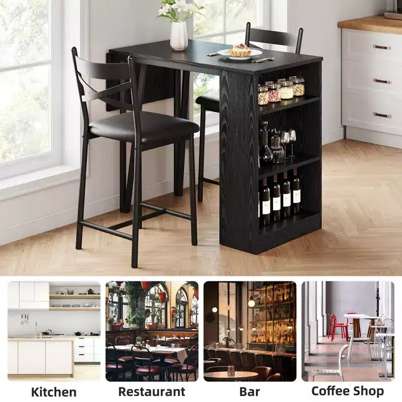 Ensemble de table à manger, ensemble de table de cuisine hauteur comptoir pour 2 personnes avec étagères de rangement, table de bar extensible