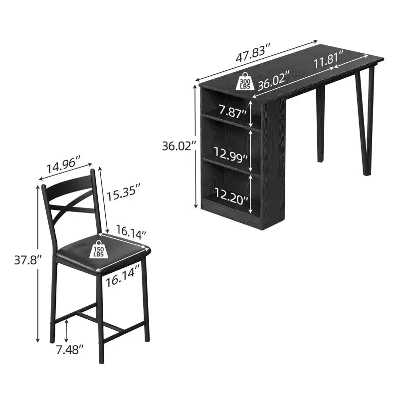 Ensemble de table à manger, ensemble de table de cuisine hauteur comptoir pour 2 personnes avec étagères de rangement, table de bar extensible