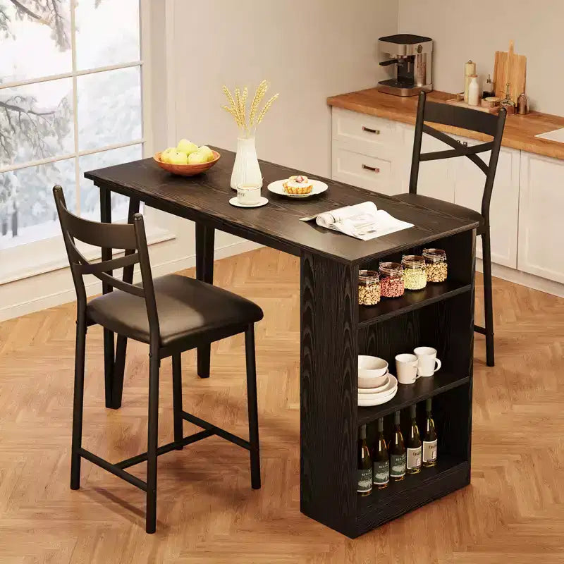 Ensemble de table à manger, ensemble de table de cuisine hauteur comptoir pour 2 personnes avec étagères de rangement, table de bar extensible
